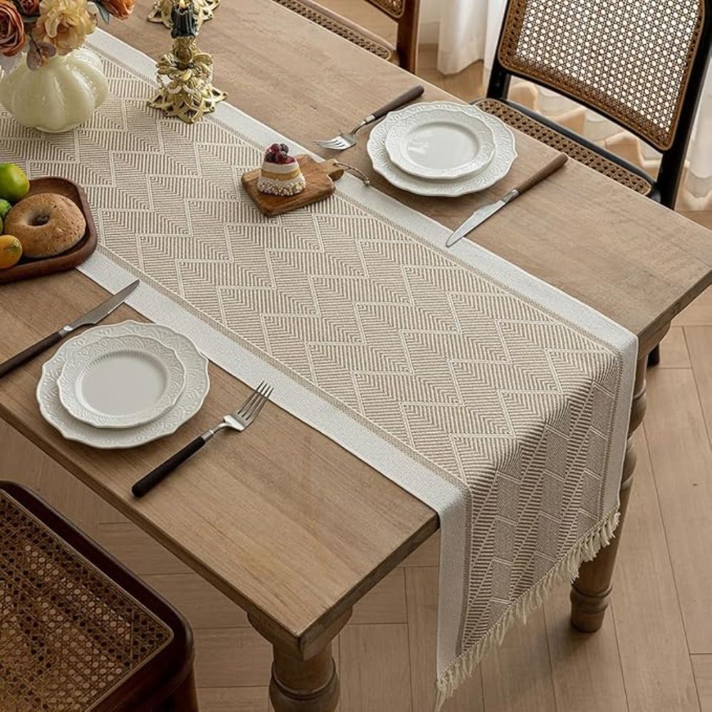 Woven Table Runner with Fringes, Long Dining Table Runner, Scandinavian Table Decoration and Home Decor_02