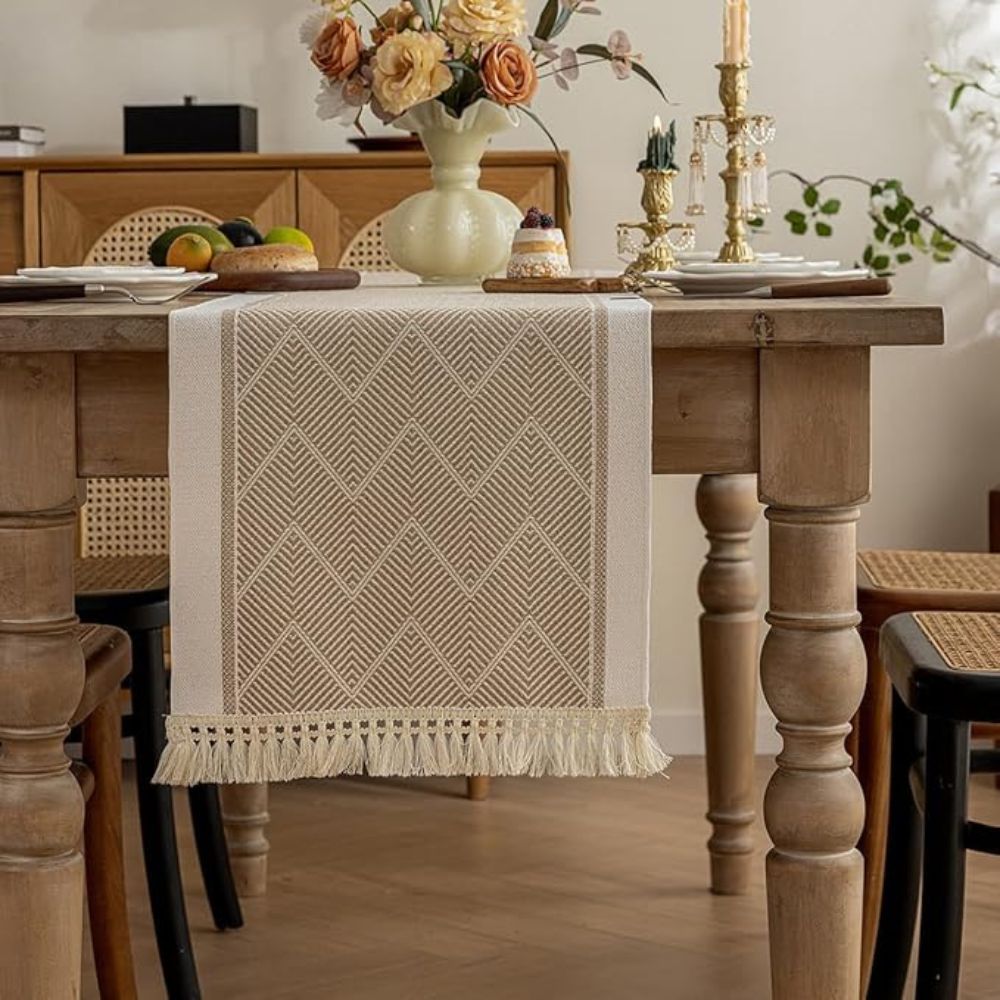 Woven Table Runner with Fringes, Long Dining Table Runner, Scandinavian Table Decoration and Home Decor_04