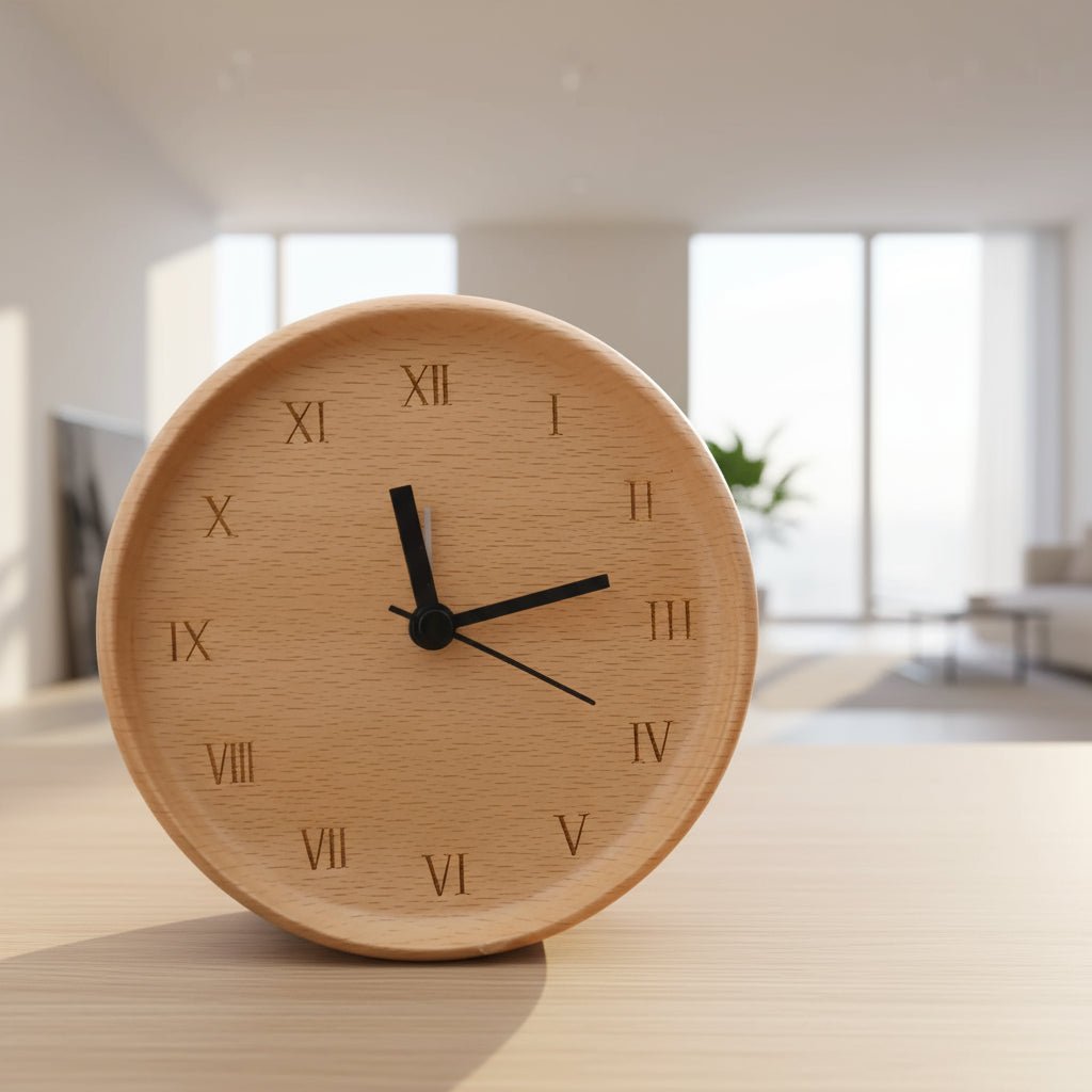 Analogue Alarm Clocks, Wooden Alarm Clock Silent Non Ticking, Bedside Clock in Beech Wood for Bedroom_00