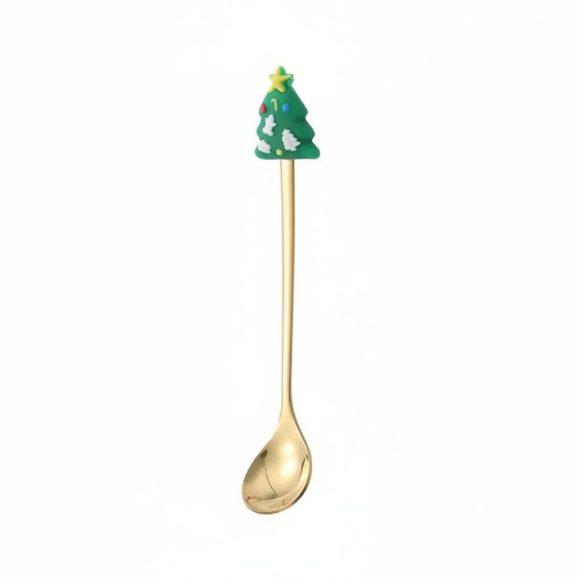 Christmas Teaspoons, Dessert Spoons, Dessert Forks, Stainless Steel Cutlery Set with Festive Tree and Santa Motifs_08