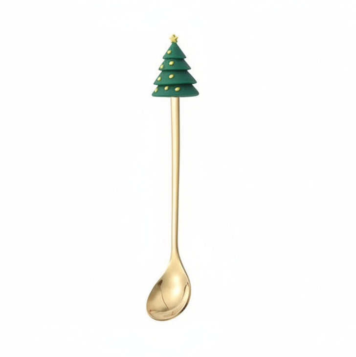 Christmas Teaspoons, Dessert Spoons, Dessert Forks, Stainless Steel Cutlery Set with Festive Tree and Santa Motifs_12