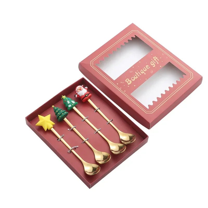 Christmas Teaspoons, Dessert Spoons, Dessert Forks, Stainless Steel Cutlery Set with Festive Tree and Santa Motifs_14