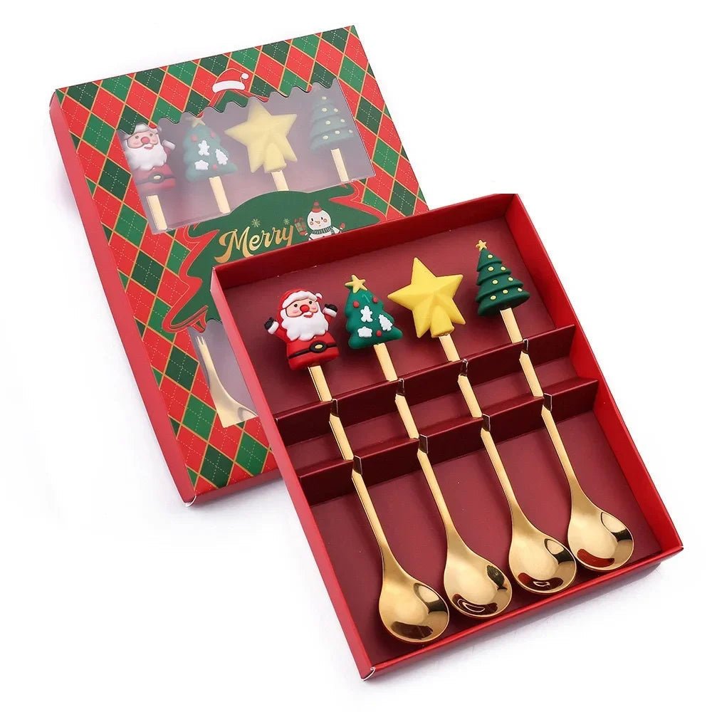 Christmas Teaspoons, Dessert Spoons, Dessert Forks, Stainless Steel Cutlery Set with Festive Tree and Santa Motifs_16