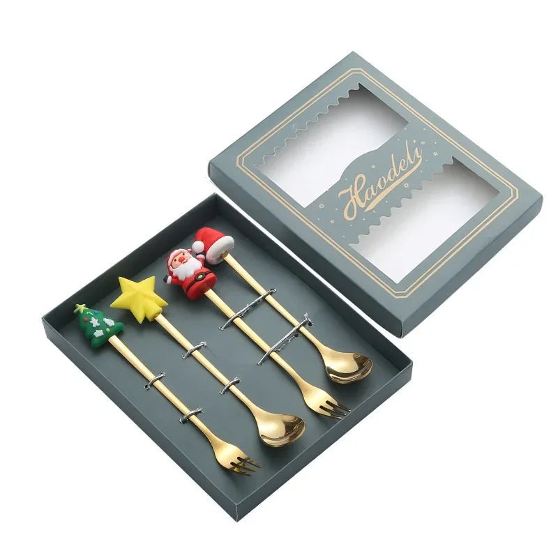 Christmas Teaspoons, Dessert Spoons, Dessert Forks, Stainless Steel Cutlery Set with Festive Tree and Santa Motifs_24