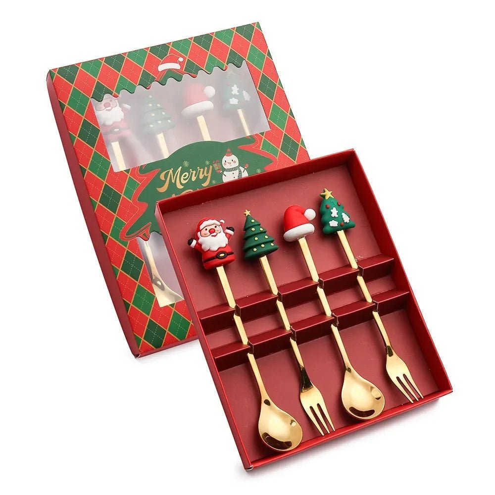 Christmas Teaspoons, Dessert Spoons, Dessert Forks, Stainless Steel Cutlery Set with Festive Tree and Santa Motifs_27