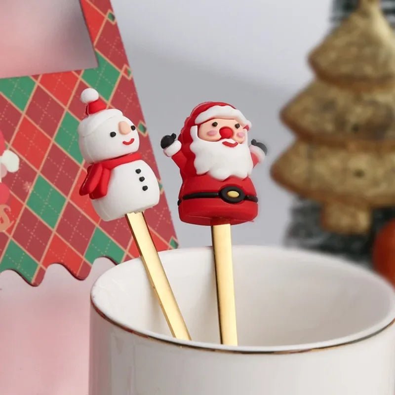 Christmas Teaspoons, Dessert Spoons, Dessert Forks, Stainless Steel Cutlery Set with Festive Tree and Santa Motifs_02