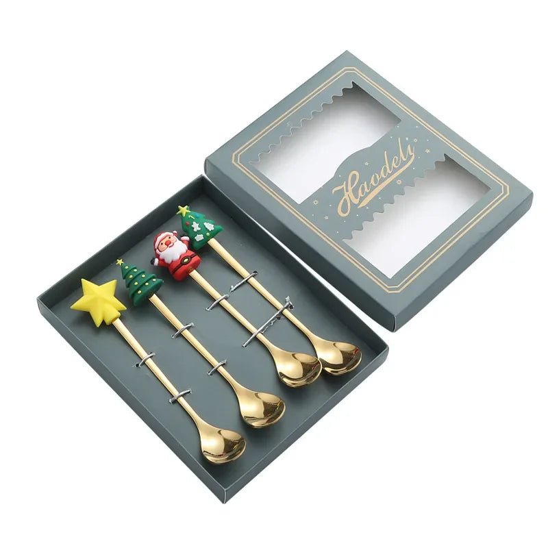 Christmas Teaspoons, Dessert Spoons, Dessert Forks, Stainless Steel Cutlery Set with Festive Tree and Santa Motifs_07