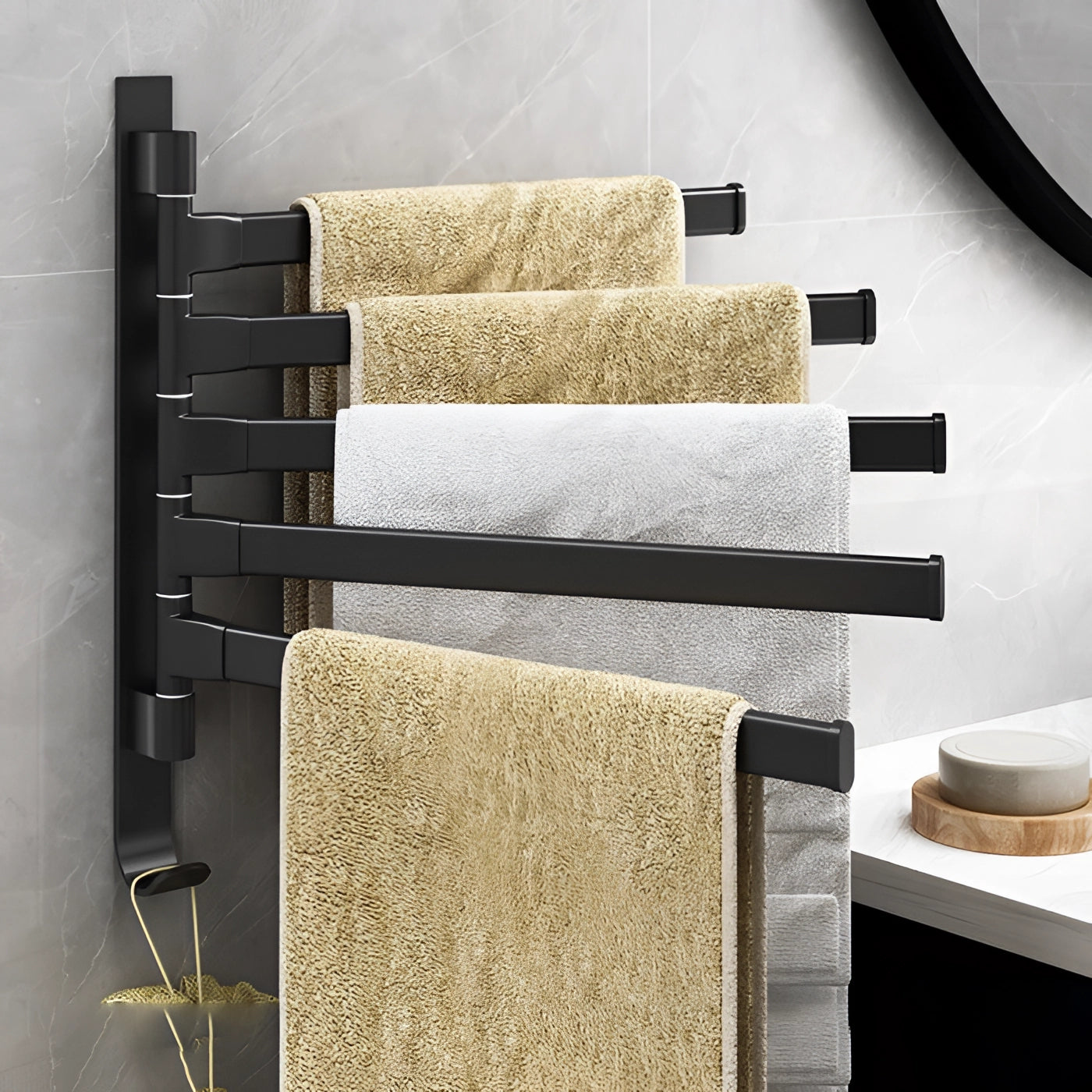 Towelix | Black Towel Rack with 5 Swivel Arms | Space-Saving Design for Stylish Bathrooms 0