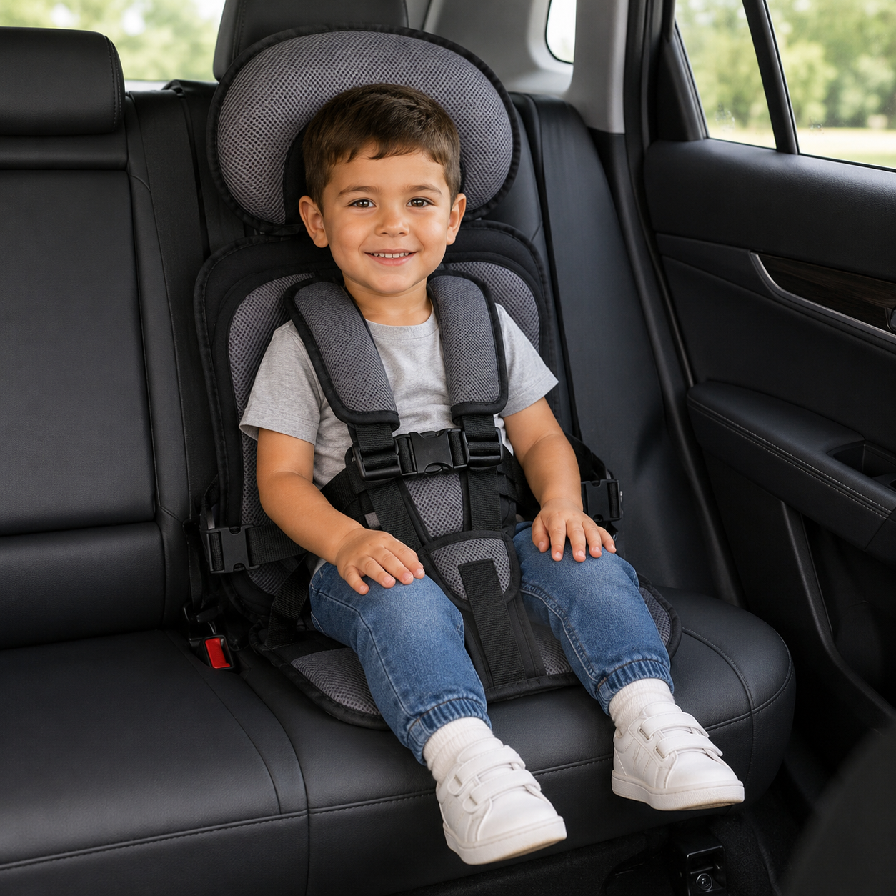 Travel Buddy | Portable Booster Car Seat with 5-Point Harness | Foldable Design for Easy Transport 12