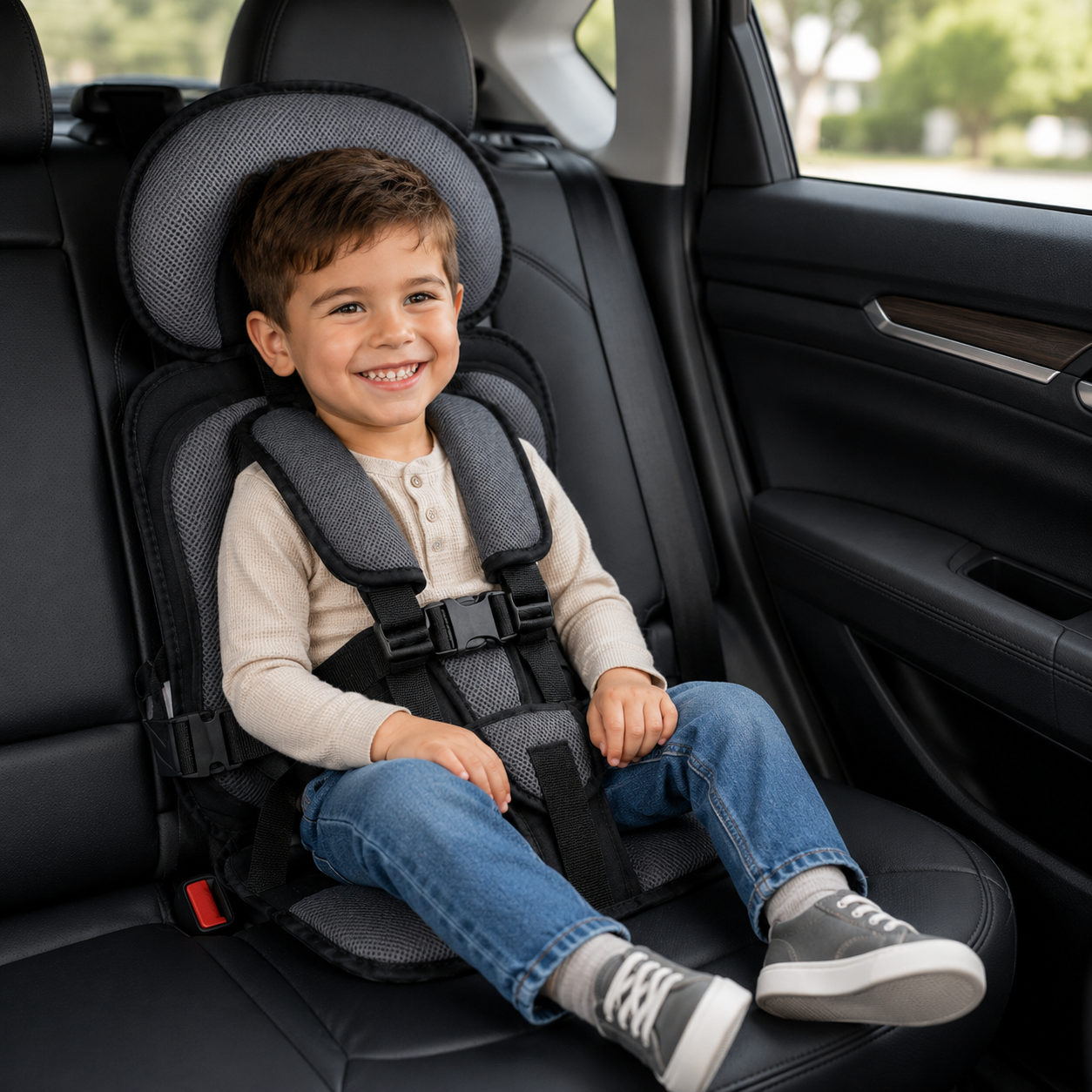 Travel Buddy | Portable Booster Car Seat with 5-Point Harness | Foldable Design for Easy Transport 9