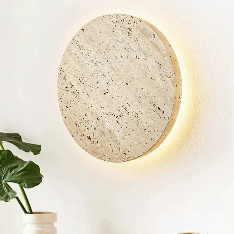 TravertineGlow | Elegant Natural Stone Round Wall Sconce Light 2