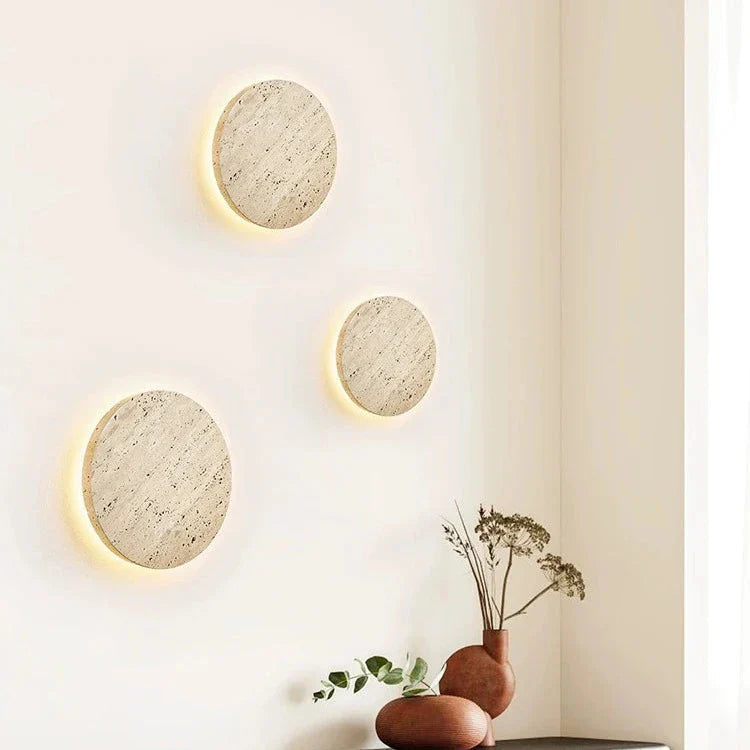 TravertineGlow | Elegant Natural Stone Round Wall Sconce Light 3