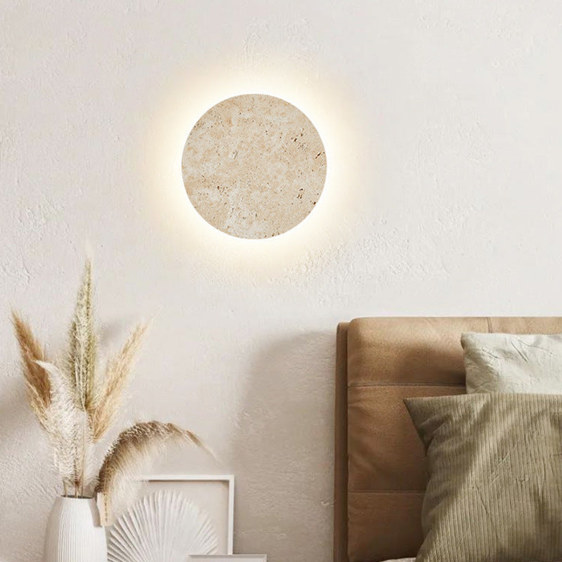 TravertineGlow | Elegant Natural Stone Round Wall Sconce Light 6