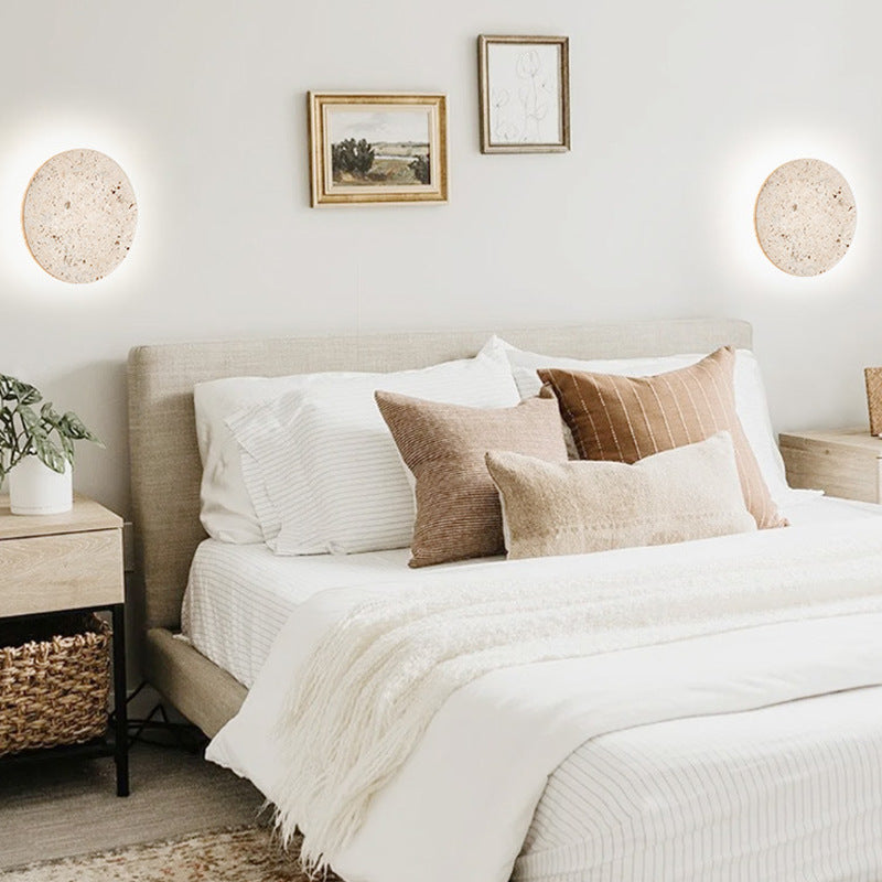 TravertineGlow | Elegant Natural Stone Round Wall Sconce Light 7