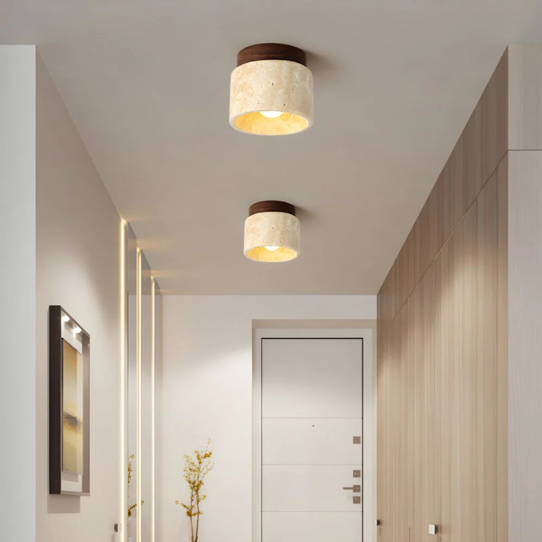 TravertineGlow | Elegant Warm LED Flush Mount Ceiling Light Fixture 1
