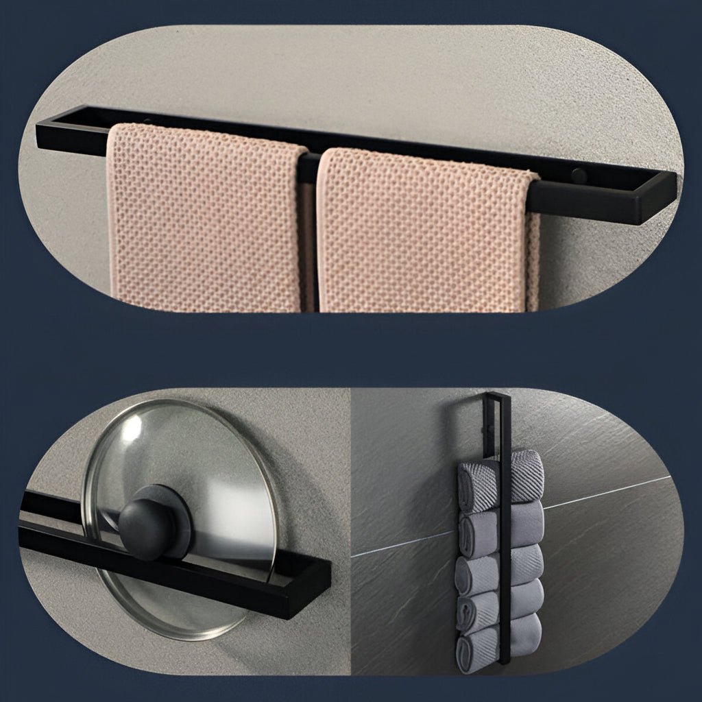 Black Towel Rail Wall Mounted, Steel Towel Holder for Bathroom Storage, Kitchen Towel Rack, Bathroom Accessories_06