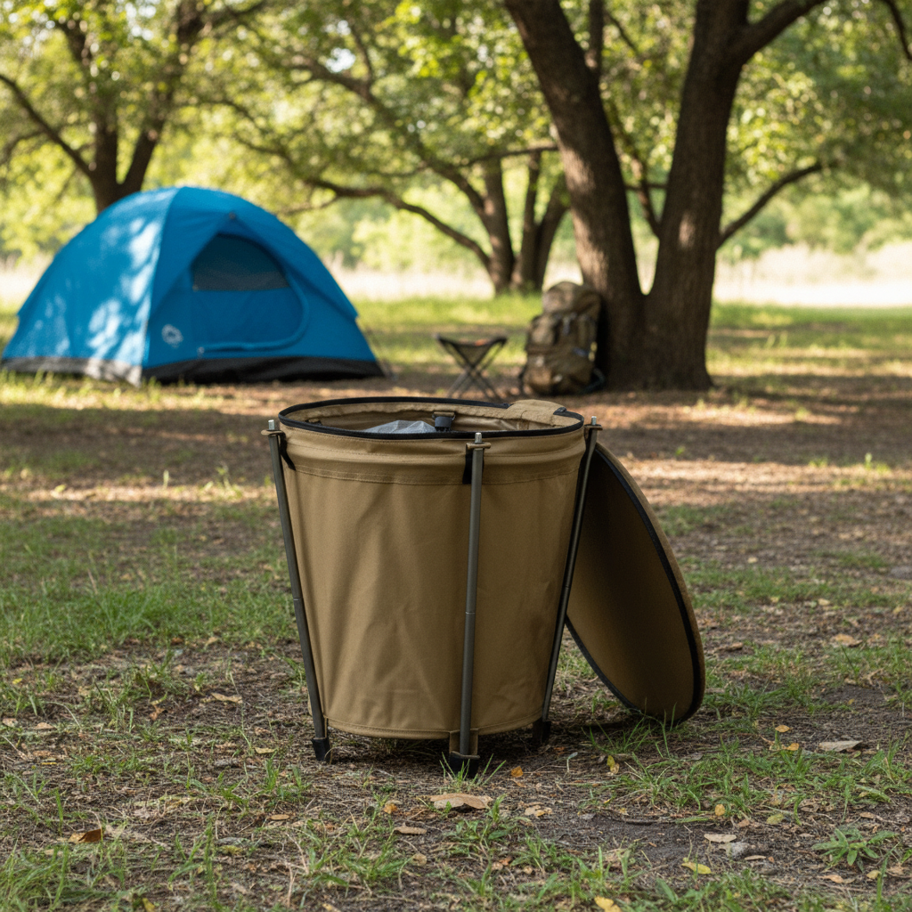 Outdoor Bin for Camping, Collapsible Camping Bin 20 Litre with PVC Lining, Camping Equipment for Festivals and BBQ_00