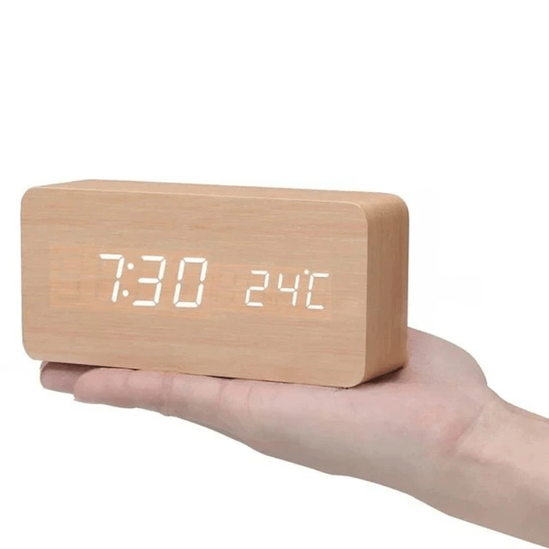 Digital Alarm Clock, LED Digital Clock with Temperature Display in Wood Look, Bedside Clock with 3 Alarms and USB Cable_12
