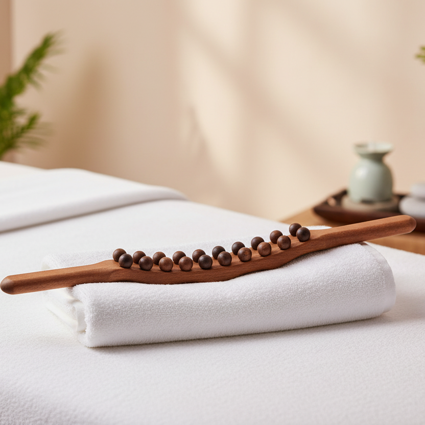 Gua Sha Massage Stick, Wooden Gua Sha Tool, Massage Roller Stick with 8 or 20 Beads, Relaxation Massager for Body