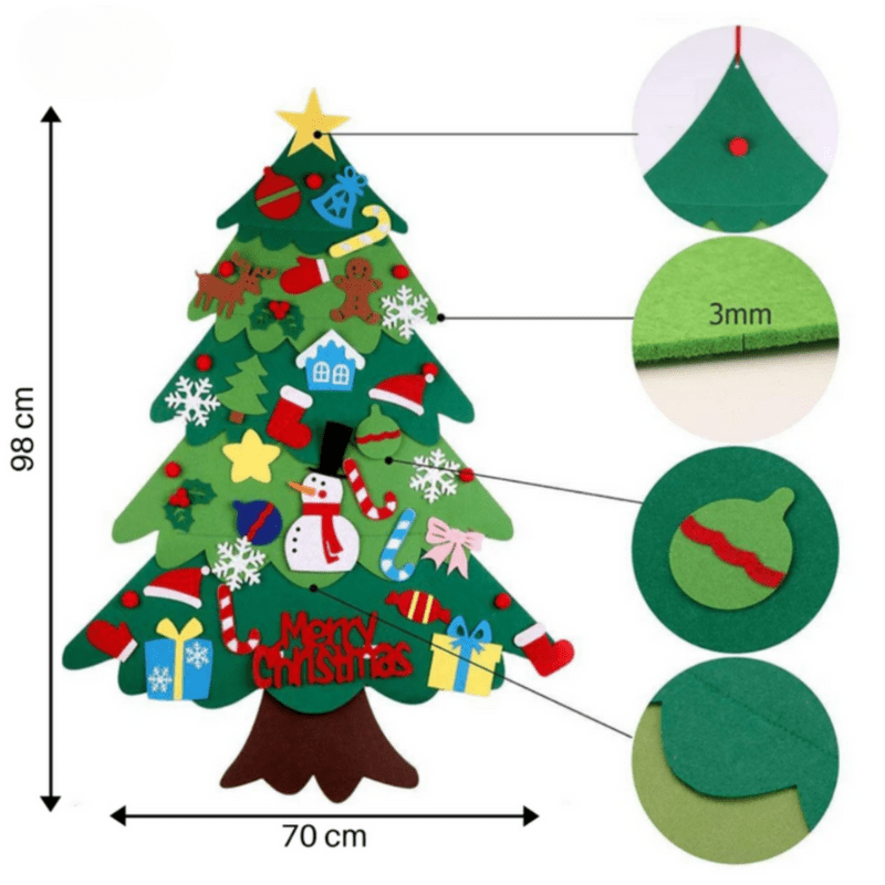 Felt Christmas Tree with 25 Velcro Decorations, Christmas Toy and Gift for Children
