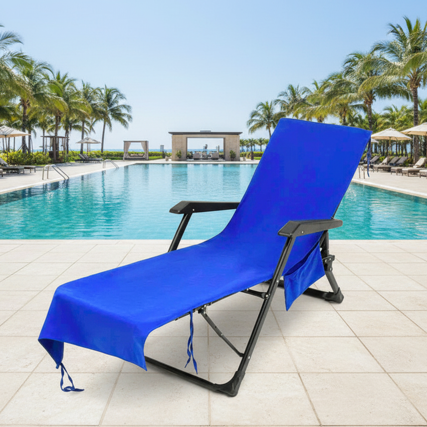 Beach Towel with Pockets, Sun Lounger Towel with Non Slip Stretch Fit, Quick Dry Microfibre Towel for Pool and Garden_00
