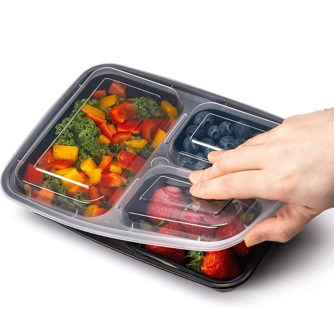 Bento Lunch Boxes, 3 Compartment Meal Prep Containers, 10 Pack Bento Box 900 ml, Food Storage Containers, Tupperware_02