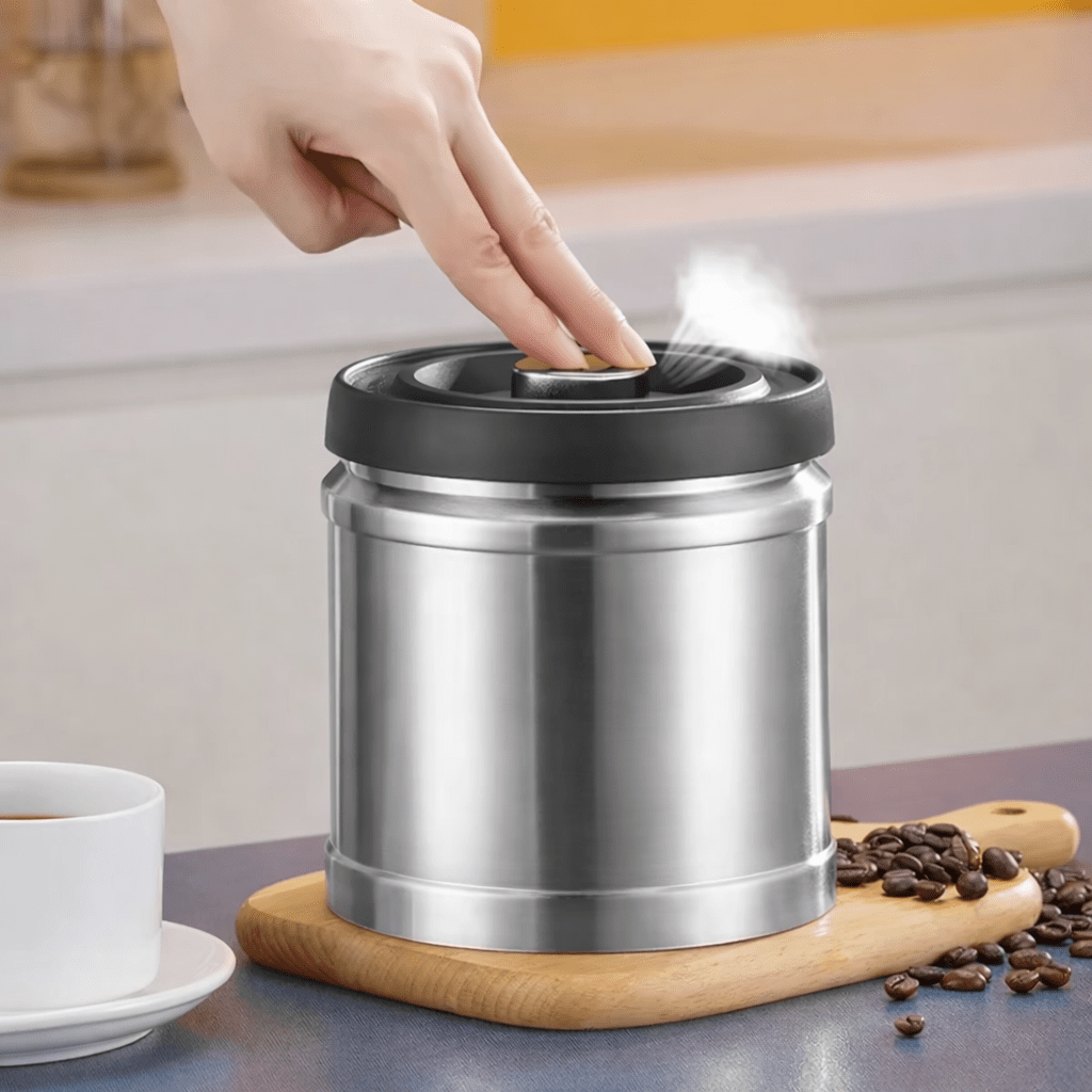 Airtight Food Storage Containers, Coffee Tin with Vacuum Lid, Stainless Steel Kitchen Canisters, Coffee Accessories_03
