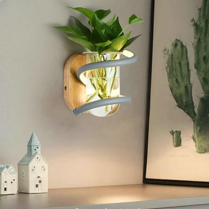 Wall Lights, Living Room Wall Light with Wooden Base and Glass Vase, LED Wall Sconce for Flowers_01