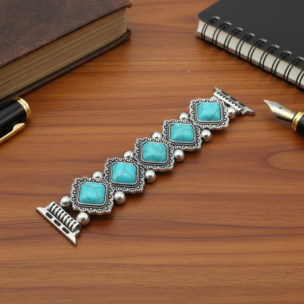 Watch Straps, Elastic Smartwatch Strap with Turquoise Detail, Boho Replacement Watch Strap, Woven Smartwatch Band_00