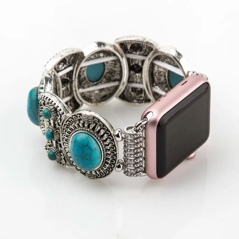 Watch Straps, Elastic Smartwatch Strap with Turquoise Detail, Boho Replacement Watch Strap, Woven Smartwatch Band_01