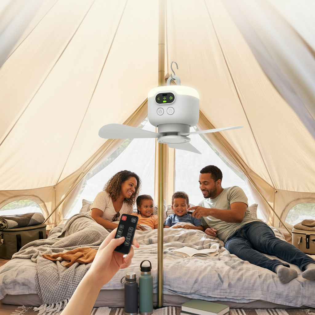 Versatile Portable Camping Fan with Remote Control & LED Light | Rechargeable 8000mAh Battery for Outdoor Comfort 5