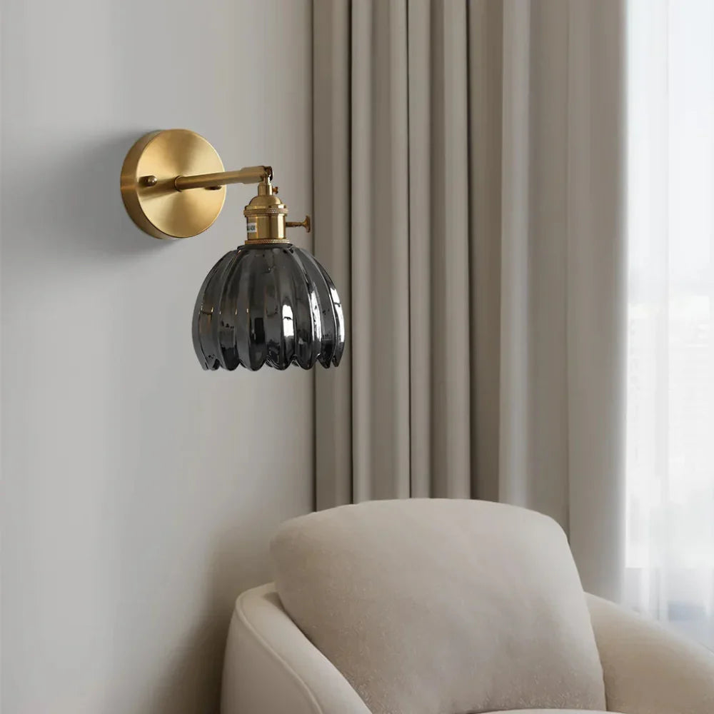 Vintage Brass Wall Sconce Lighting with Tulip Glass Shade | Elegant Design for Cozy Ambiance 8