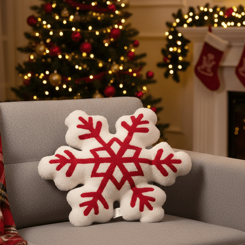 Christmas Cushions, Snowflake Sofa Cushion, Plush Decorative Pillow for Winter Home Decor and Christmas Decorations