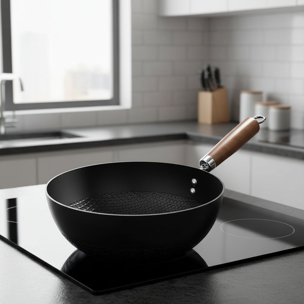 Wok for Induction Hob, Traditional Iron Wok Pan, Stir Fry Wok 20 to 28 cm for Gas Hob and Steaming