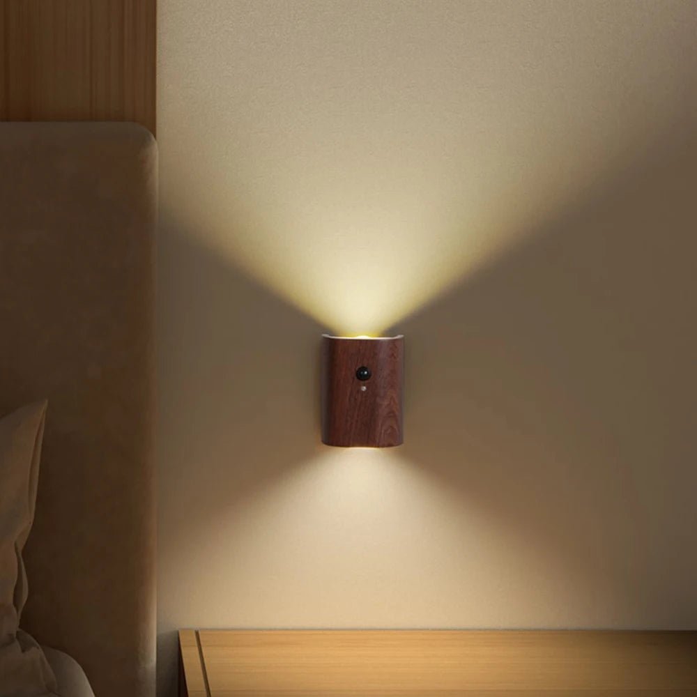 Motion Activated Night Light, Rechargeable Wooden Lamp with Motion Sensor, Wireless Stair Light for Bedroom and Hallway_02