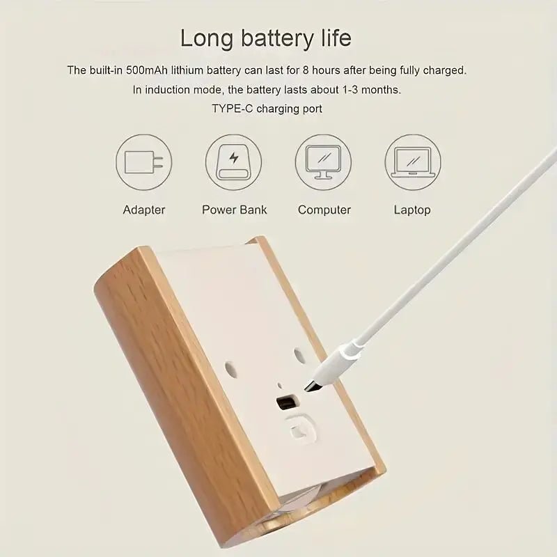 Motion Activated Night Light, Rechargeable Wooden Lamp with Motion Sensor, Wireless Stair Light for Bedroom and Hallway_07