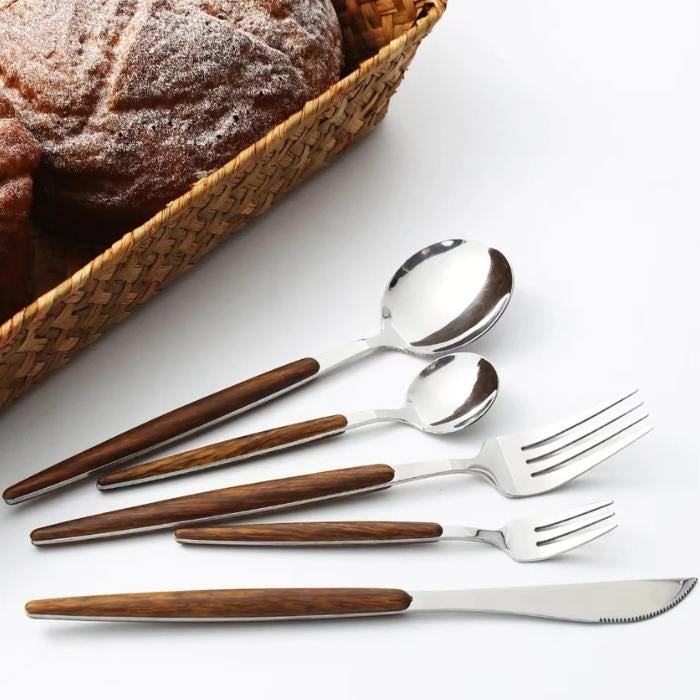Cutlery Sets for 4 People, 16 Piece Stainless Steel Cutlery Set with Wood Handles, Gold Cutlery Set with Storage Box_03