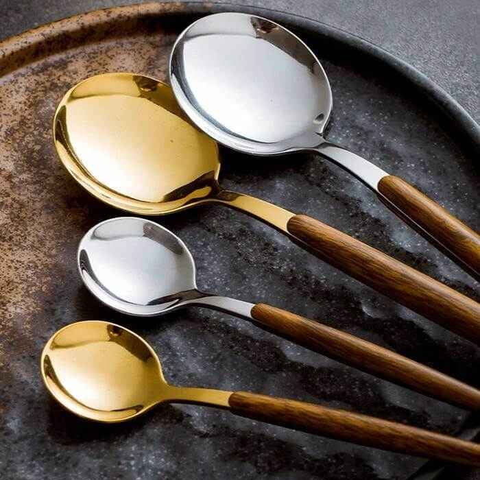 Cutlery Sets for 4 People, 16 Piece Stainless Steel Cutlery Set with Wood Handles, Gold Cutlery Set with Storage Box_06