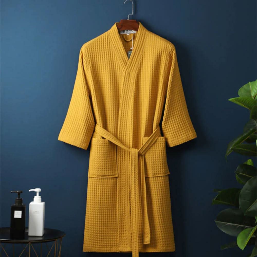 Ladies Dressing Gown, 100% Cotton Waffle Dressing Gown Women, V Neck Bath Robe with Pockets_00
