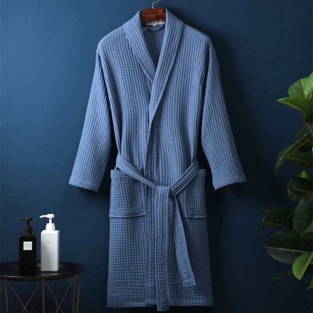 Ladies Dressing Gown, 100% Cotton Waffle Dressing Gown Women, V Neck Bath Robe with Pockets_06
