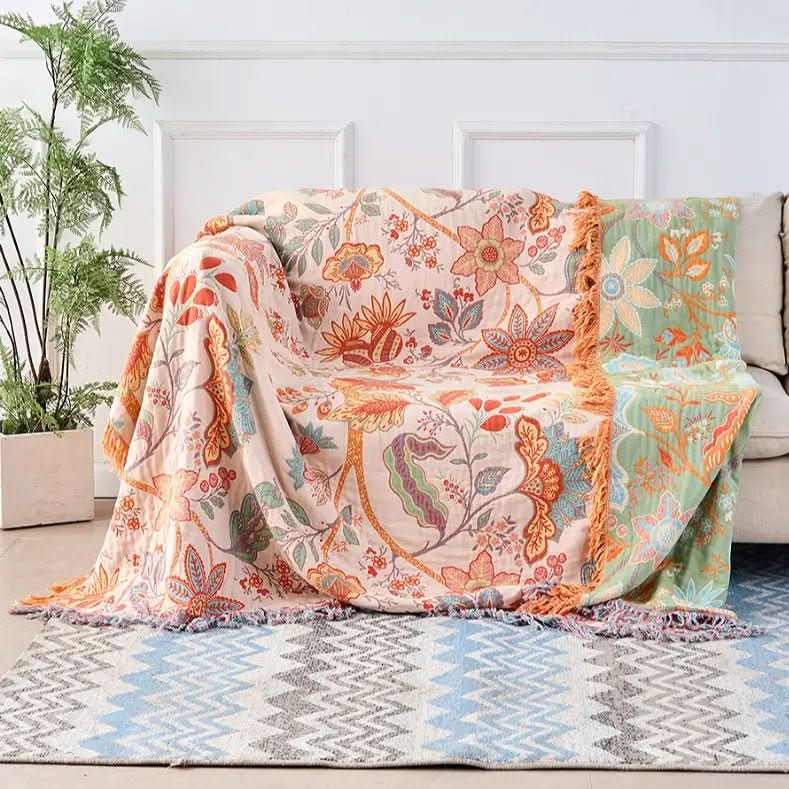Cotton Sofa Blanket, Reversible Jacquard Sofa Throw, Boho Bed Throw, Couch Blanket for Bed_01
