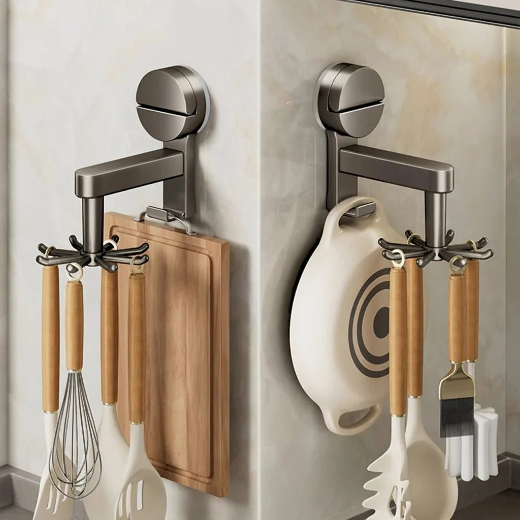 Suction Cup Wall Hooks for Kitchen Utensils, Suction Hooks 360 Swivel, Towel Hooks for Kitchen Storage, 2 Pack