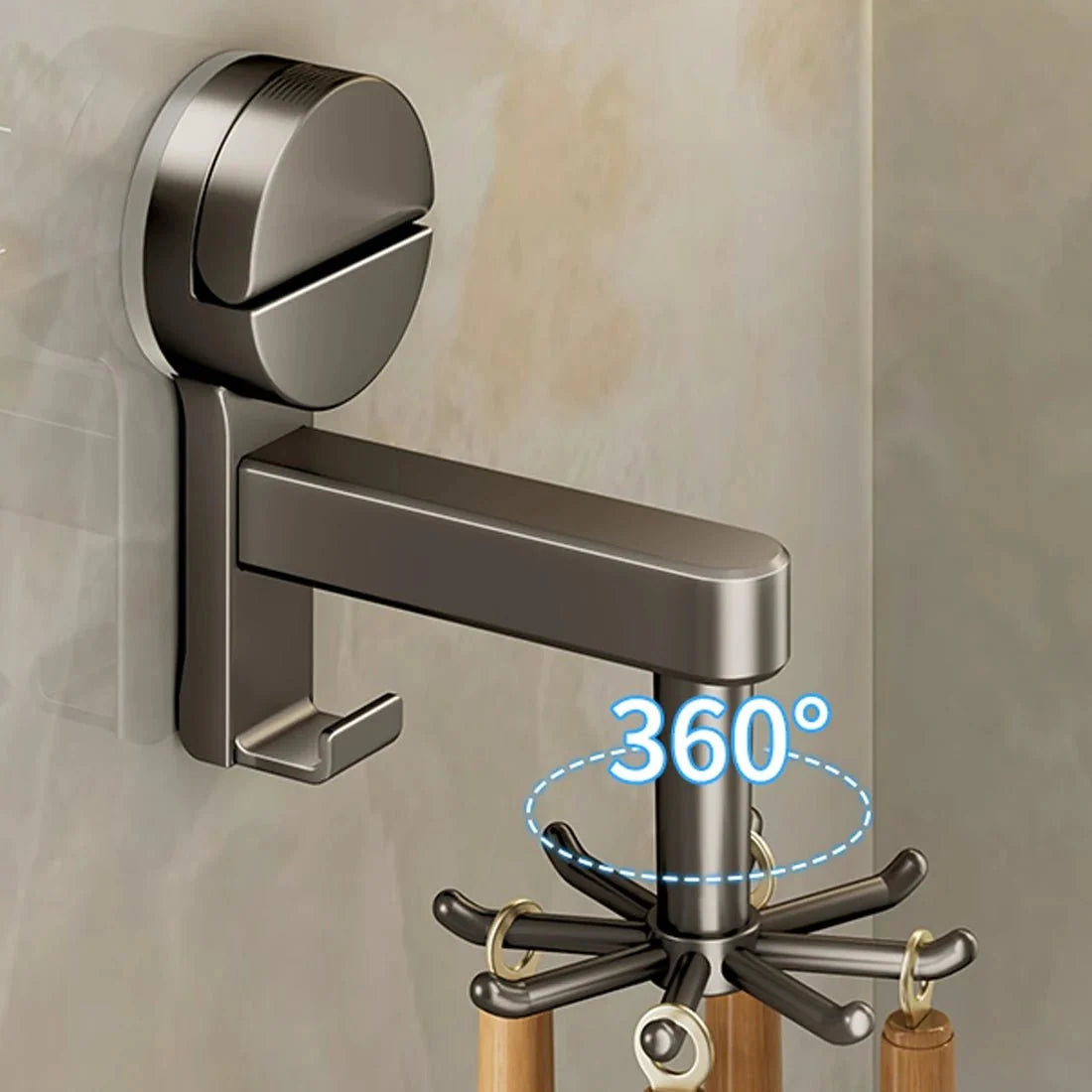 Suction Cup Wall Hooks for Kitchen Utensils, Suction Hooks 360 Swivel