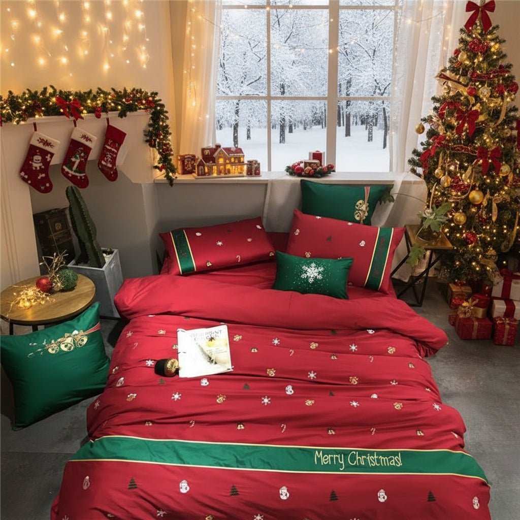 Christmas Bedding Sets Queen and King, King Size Duvet Cover with 2 Pillowcases, Egyptian Cotton Bedding Set in Percale_05