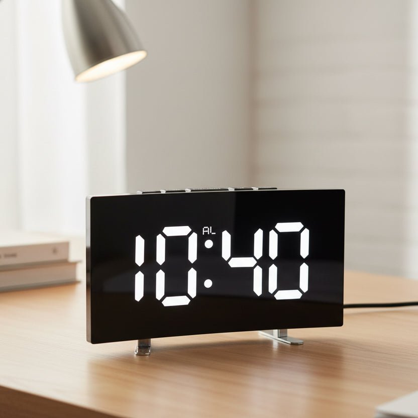 Digital Alarm Clock with Large LED Display, Silent Bedside Clock with Mirror Finish – image 5