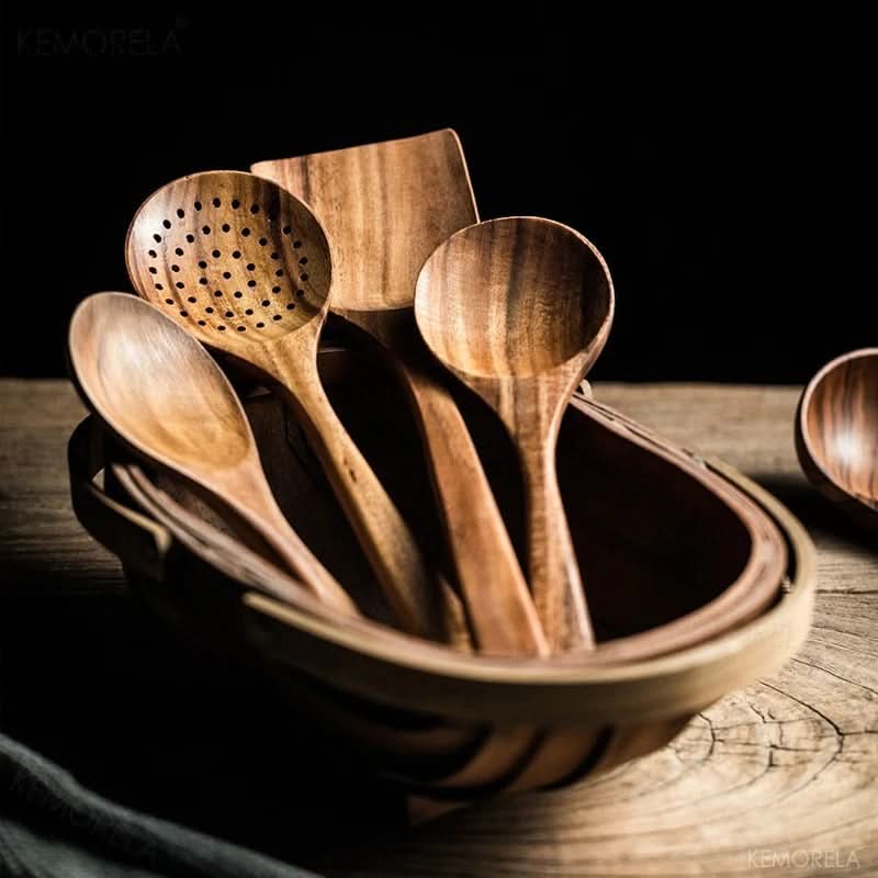 Teak Wooden Kitchen Utensil Set, Cooking Utensils for Non Stick Pans – image 5