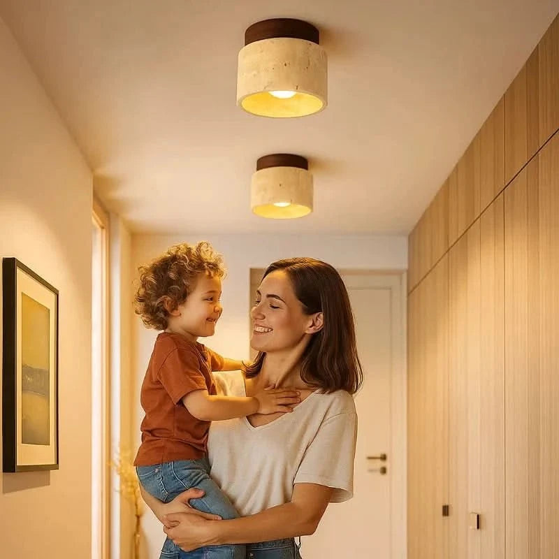 Wooden Ceiling Lights, LED Ceiling Light for Hallway and Bedroom, Minimalist Wood Lamp with Warm White Bulb_07