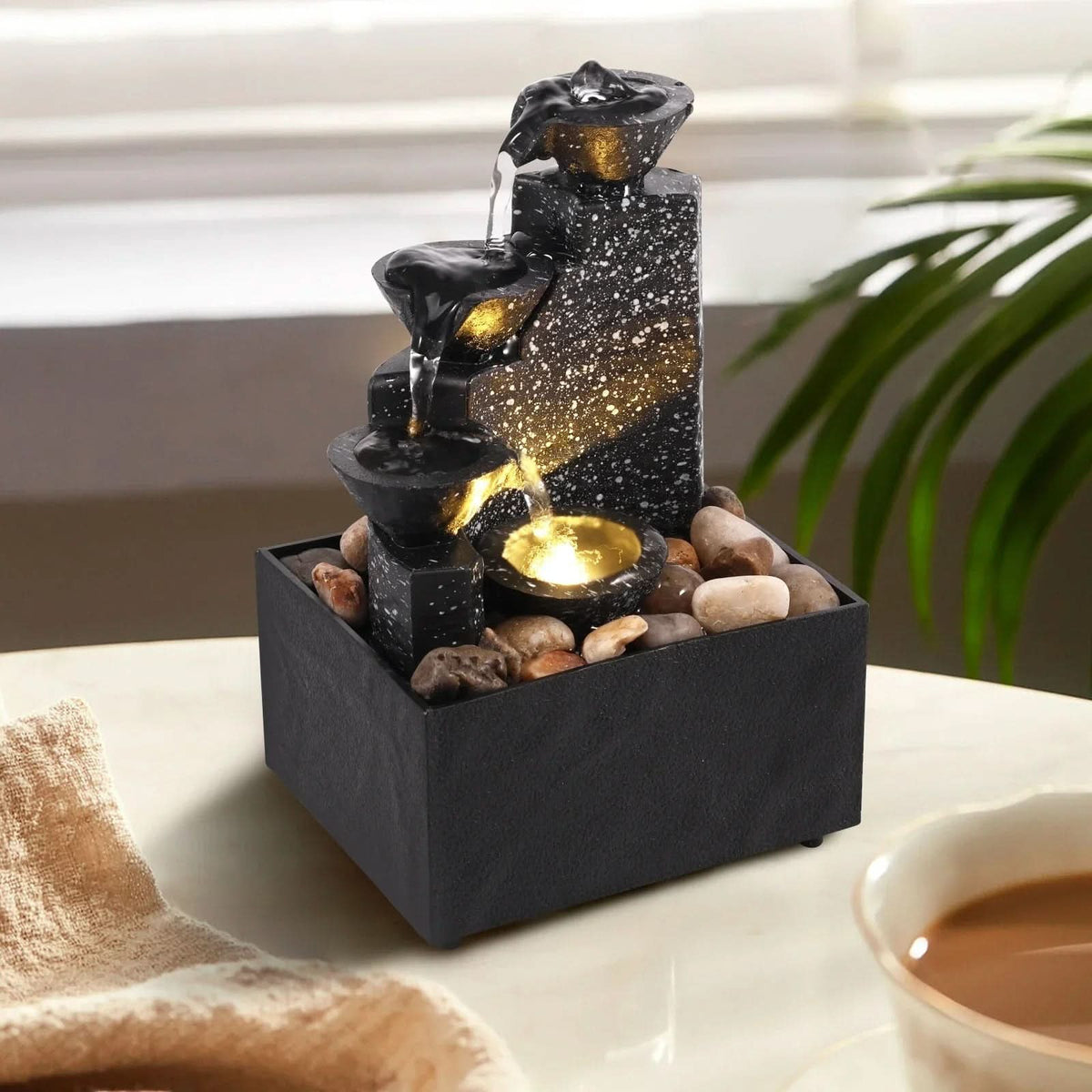 Indoor Water Fountain, Tabletop Waterfall Fountain with LED Ambient Lighting, Indoor Water Feature for Home Decor_00