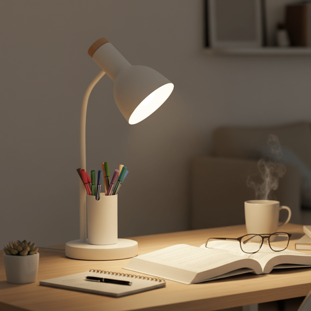 LED Desk Lamp with Pen Holder, Desk Organiser with Light, Modern Desk Light with 3 Colour Temperatures for Home Office