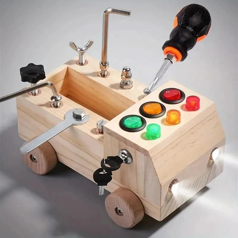 Busy Boards, Wooden Toys for 3 Year Olds, Fine Motor Skills Sensory Board with LED Lights, Educational Toys